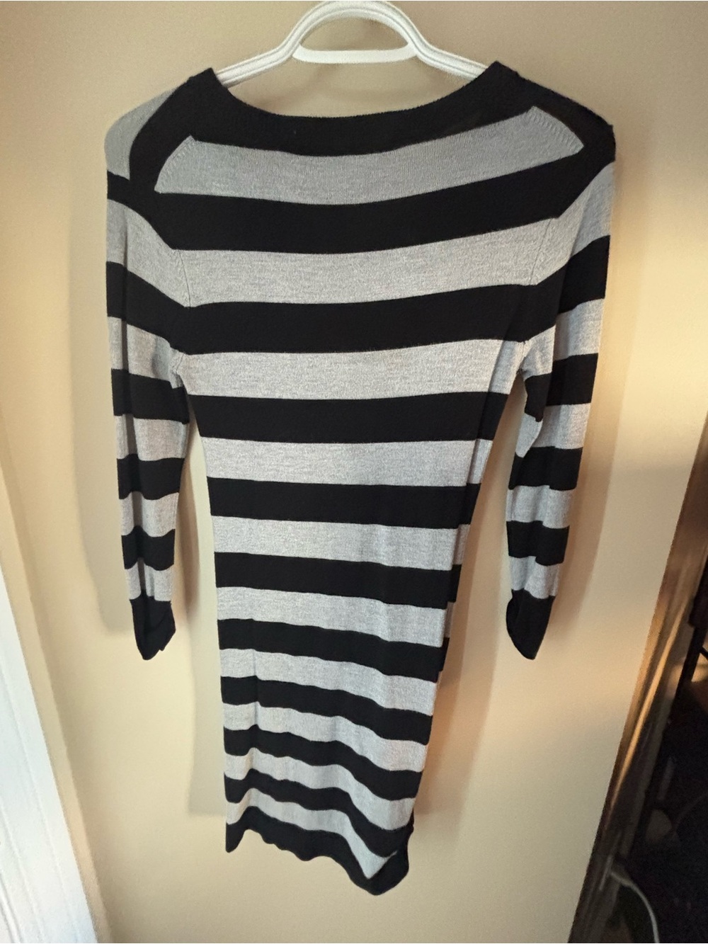 French Connection Black and Gray Striped Long-Sleeve Bodycon Dress - Picture 3 of 5